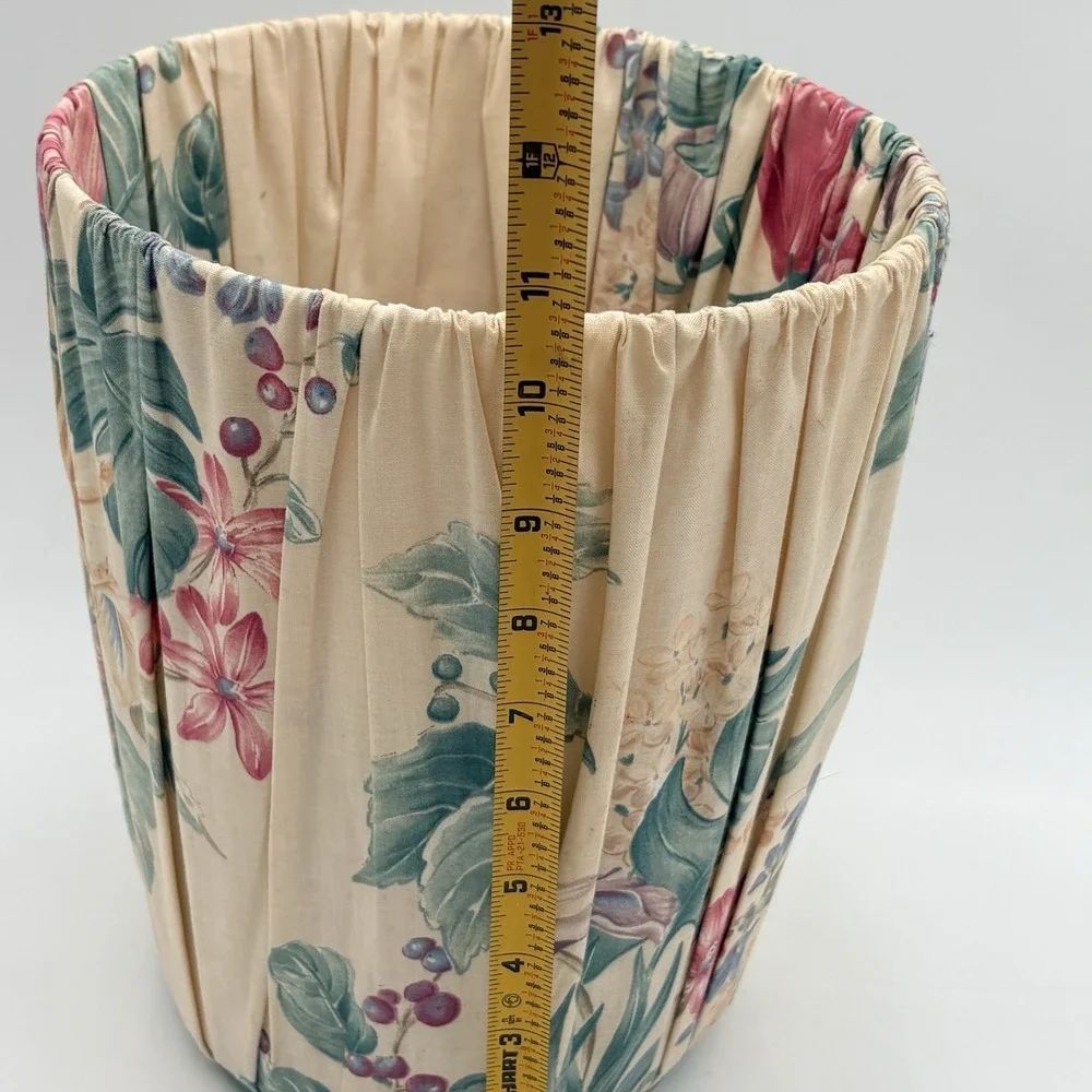 VTG CROSCILL Cottage Floral Pleated Waste Trash Bin ‎ Basket Tapestry Pink Beige